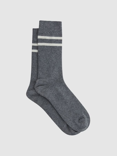 Wool Blend Striped Crew Socks in Grey Melange (T11400) | €20