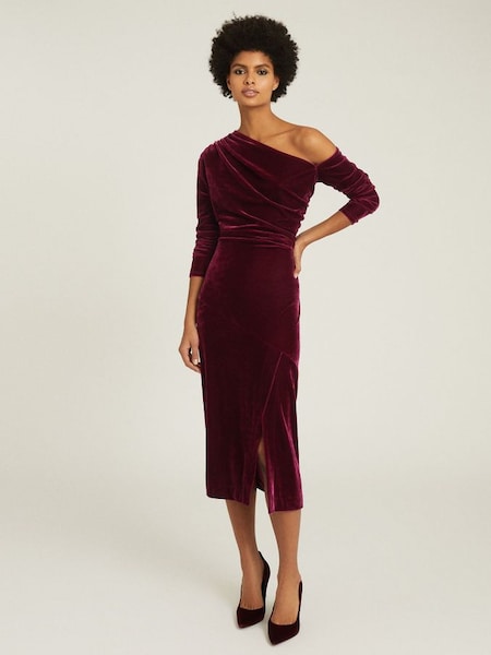 Velvet Midi Dress in Berry (T38899) | $350