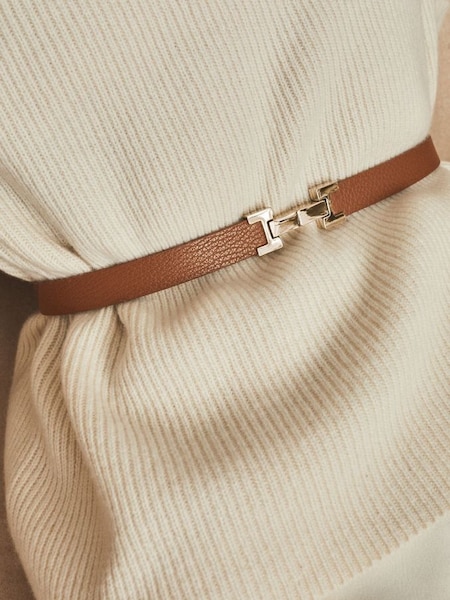 Leather Square Hinge Belt in Tan (T42016) | $125