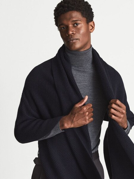 Ribbed 100% Cashmere Scarf in Navy Blue (T42111) | $576
