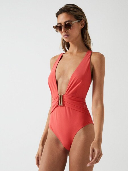 Plunge Swimsuit in Coral (T44724) | $69