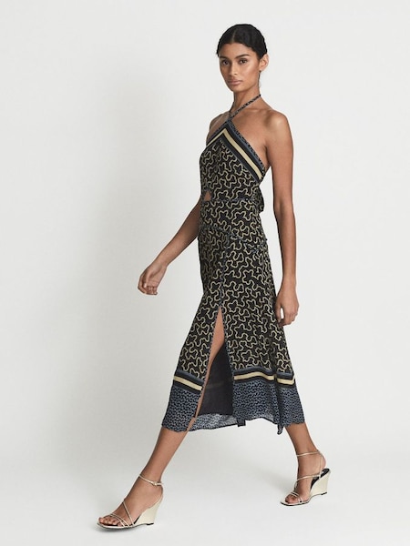 Petite Printed Cut-Out Midi Dress in Navy/Yellow (T44836) | CHF 285