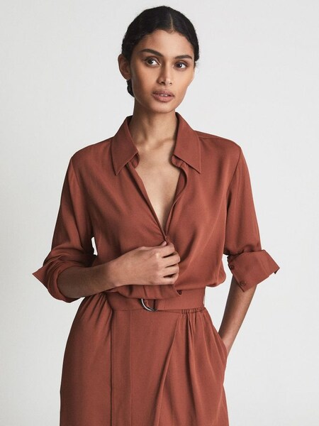 Regular Belted Midi Dress in Rust (T44837) | $155