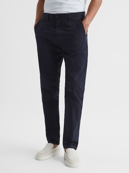 Slim Fit Washed Chinos in Navy (T44857) | $145