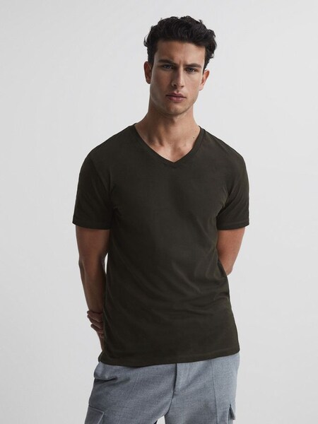 Cotton V-Neck T-Shirt in Oxidised Green (T44887) | €35