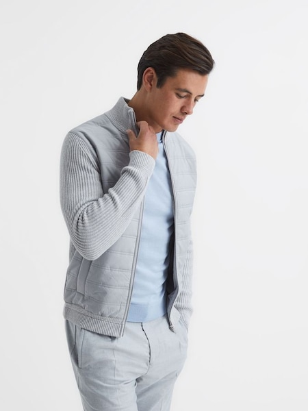 Hybrid Zip Through Quilted Jumper in Soft Grey (T45032) | $290