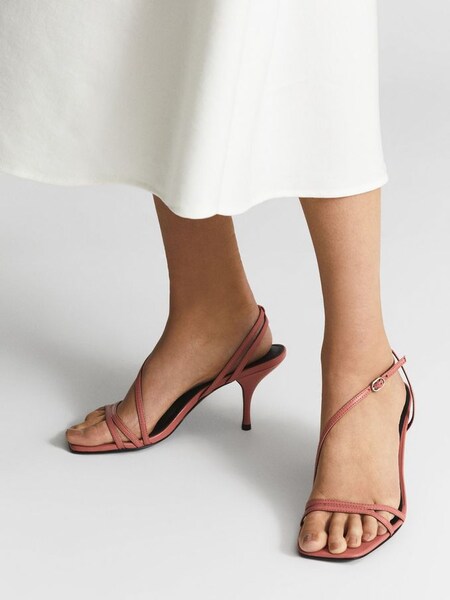 Leather Strappy Sandal in Coral (T46541) | €52