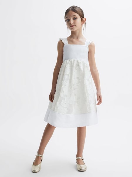 Senior Lace Detail Bow Back Dress in White (T50850) | $109