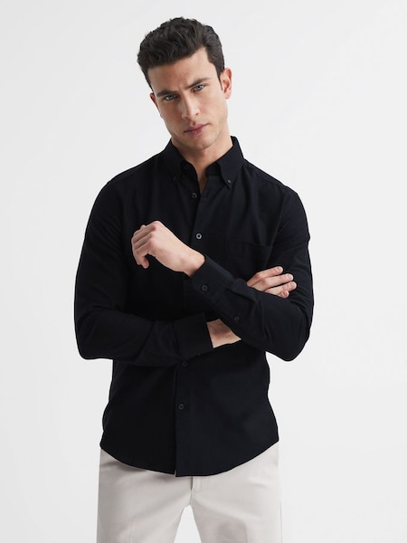 Slim Fit Cotton Oxford Shirt in Black (T53715) | $51