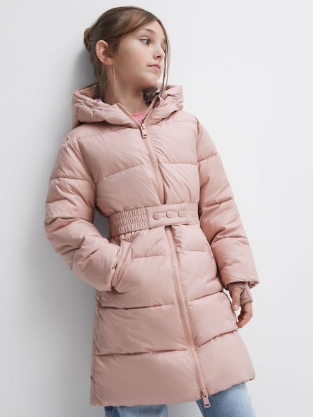 Junior Longline Quilted Hooded Coat in Pink (T55106) | €140