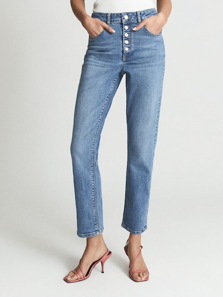 Regular High Rise Straight Leg Jeans in Pale Blue (T57750) | $90