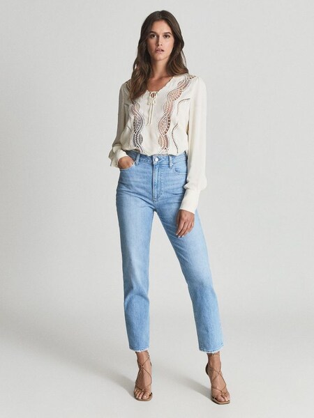 Paige Straight Leg Jeans in Light Blue (T74434) | $525