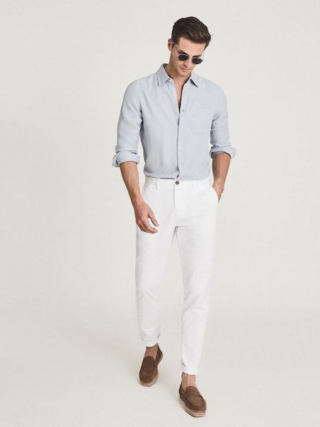Slim Fit Washed Chinos in White (T76236) | $145