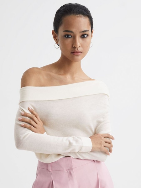 露肩乳白色羊毛上衣 (T78687) | HK$377