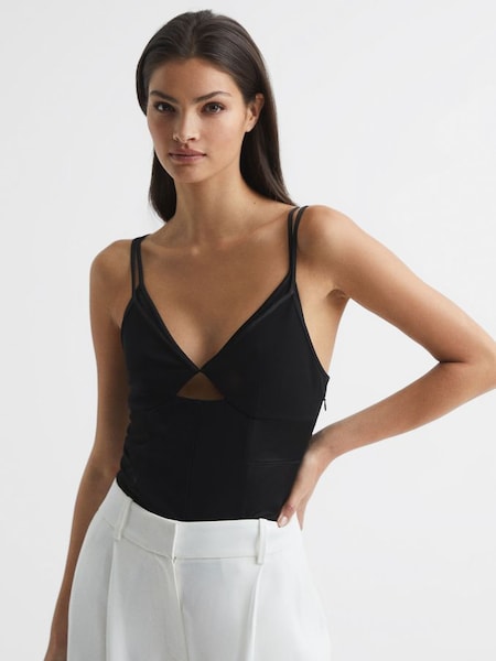 Mesh Contrast Strappy Cami Top in Black (T86068) | €57