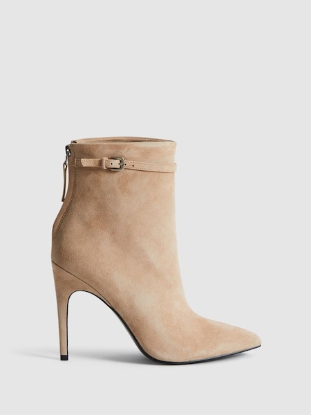 Suede Heeled Ankle Boots in Biscuit (T93974) | €370