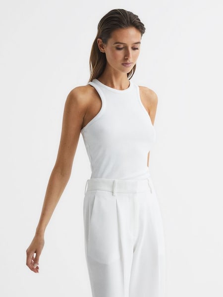 Ribbed Jersey Racer Tank Top in White (T94116) | €21