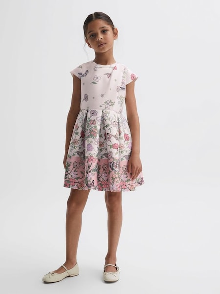 Junior Scuba Floral Printed Dress in Pink (T99371) | $90