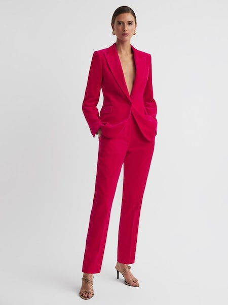 Petite Velvet Single Breasted Suit Blazer in Pink (U16560) | $670