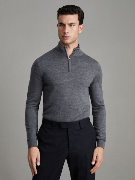 美麗諾羊毛半拉鍊高領中灰色混色套衫 (U18187) | HK$1,480