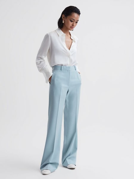 Wide Leg Wool Blend Trousers in Blue (U20597) | HK$1,430