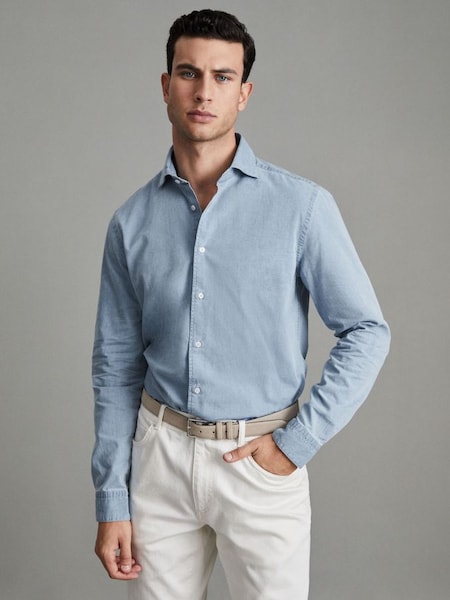 Washed Chambray Button-Through Shirt in Blue (U30649) | €125