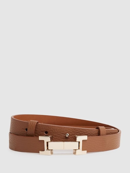 Leather Square Hinge Belt in Tan (U36265) | $125