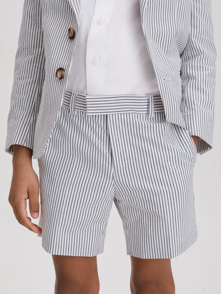 Junior Seersucker Striped Adjuster Shorts in Soft Blue (U49323) | $75