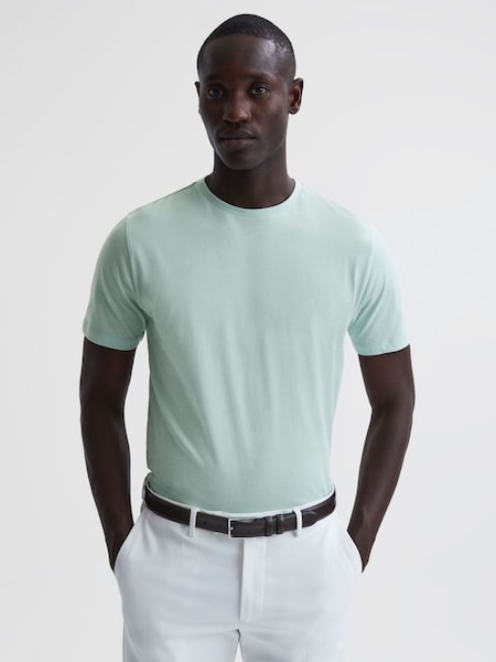 Cotton Crew Neck T-Shirt in Mint (U56519) | $30