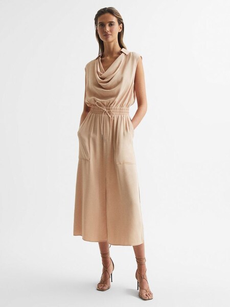 Sleeveless Cowl-Neck Shirt Dress in Nude (U63574) | $131