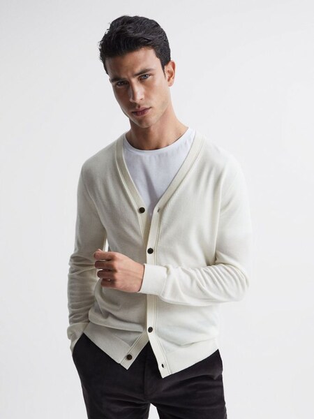 Merino Wool Cardigan in Blanco (U70215) | $80