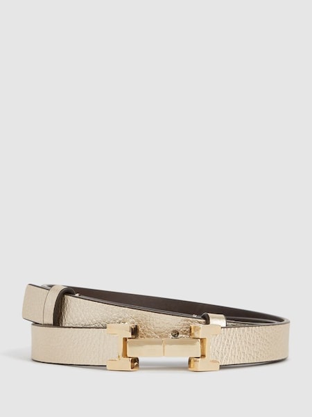 Leather Square Hinge Belt in Gold (U70225) | $110