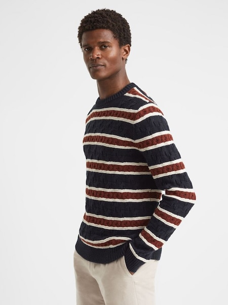 Cable Knitted Striped Jumper in Tobacco (U74325) | CHF 86