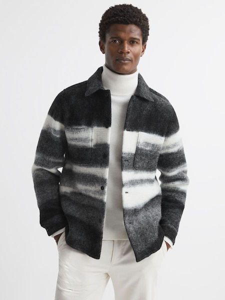Brushed Wool Blend Overshirt in Black/White (U74341) | $279