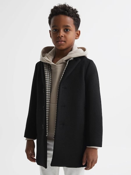 Junior Single Breasted Epsom Overcoat in Black (U75093) | $160