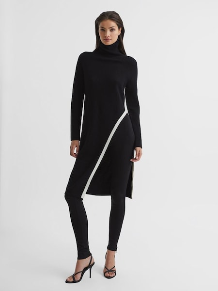 Roll Neck Spit Hem Tunic in Black/White (U77079) | CHF 194