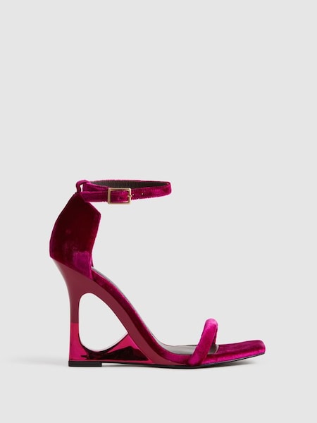 Velvet Strappy Wedge Heels in Pink (U78321) | €198