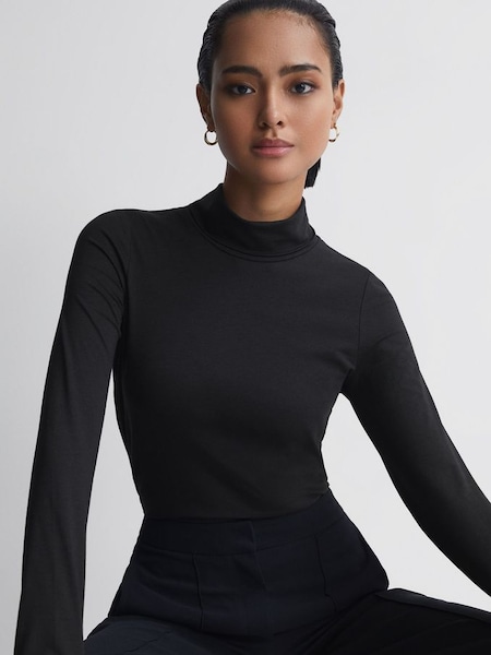 Fitted Roll Neck T-Shirt in Black (U78324) | $75