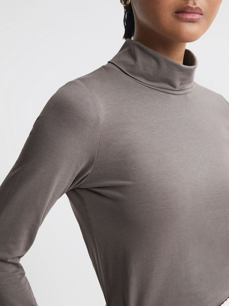 Fitted Roll Neck T-Shirt in Taupe (U78325) | $75