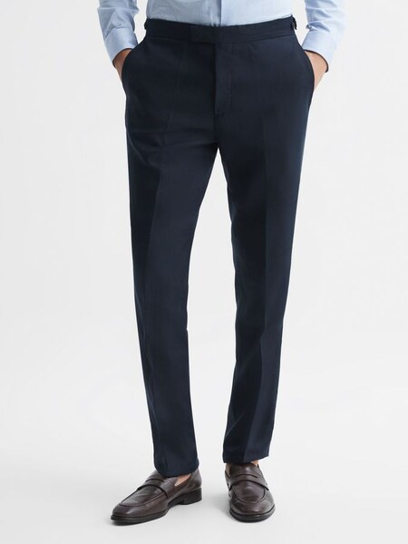 Slim Fit Linen Trousers in Navy (U79028) | €195
