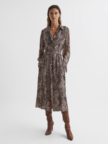 Petite Animal Print Midi Dress in Brown (U93640) | $184