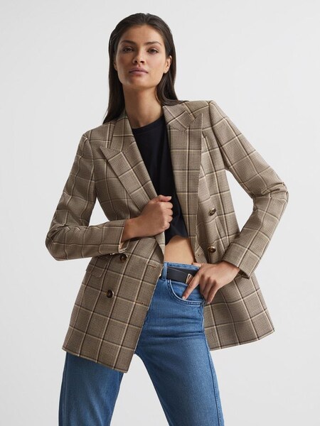 Blazer à carreaux croisés en marron (U94377) | 233 €