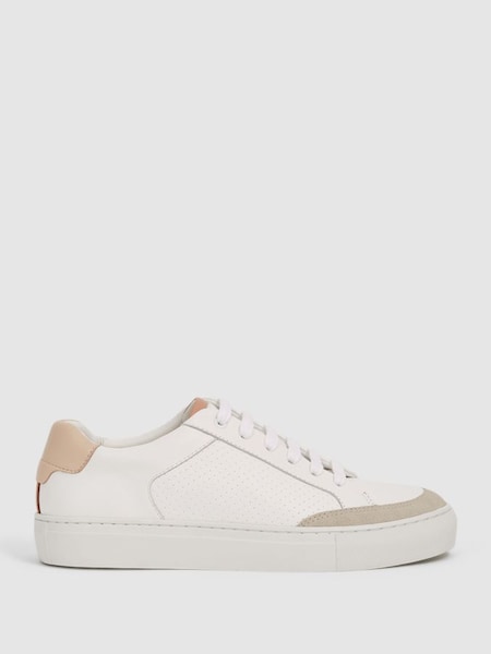 Low Top Leather Trainers in White/Mineral Pink (U99236) | €195