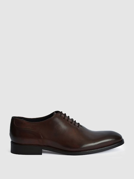 Leather Whole Cut Shoes in Dark Brown (U99258) | SAR 511