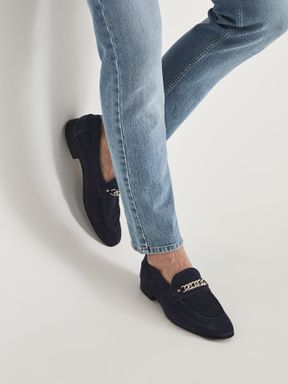 Reiss Lex Suede Loafers With Chain Detail