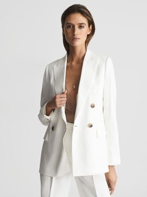 Reiss Willow Linen Blend Double Breasted Blazer