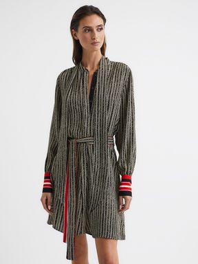 Reiss Robyn Contrasting Stripe Cuff Printed Mini Dress