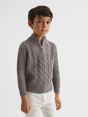 Reiss Rosso Cable Knit Zip Neck Jumper