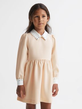 Reiss Riley Diamanté Collar Fit And Flare Dress