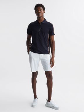 Reiss Jace Short Sleeve Half Zip Mercerised Cotton Polo T-Shirt